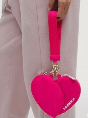 Lululemon Pink And Gold Heart Dual Wristlet Limited Edition Pouch BRAND NWT